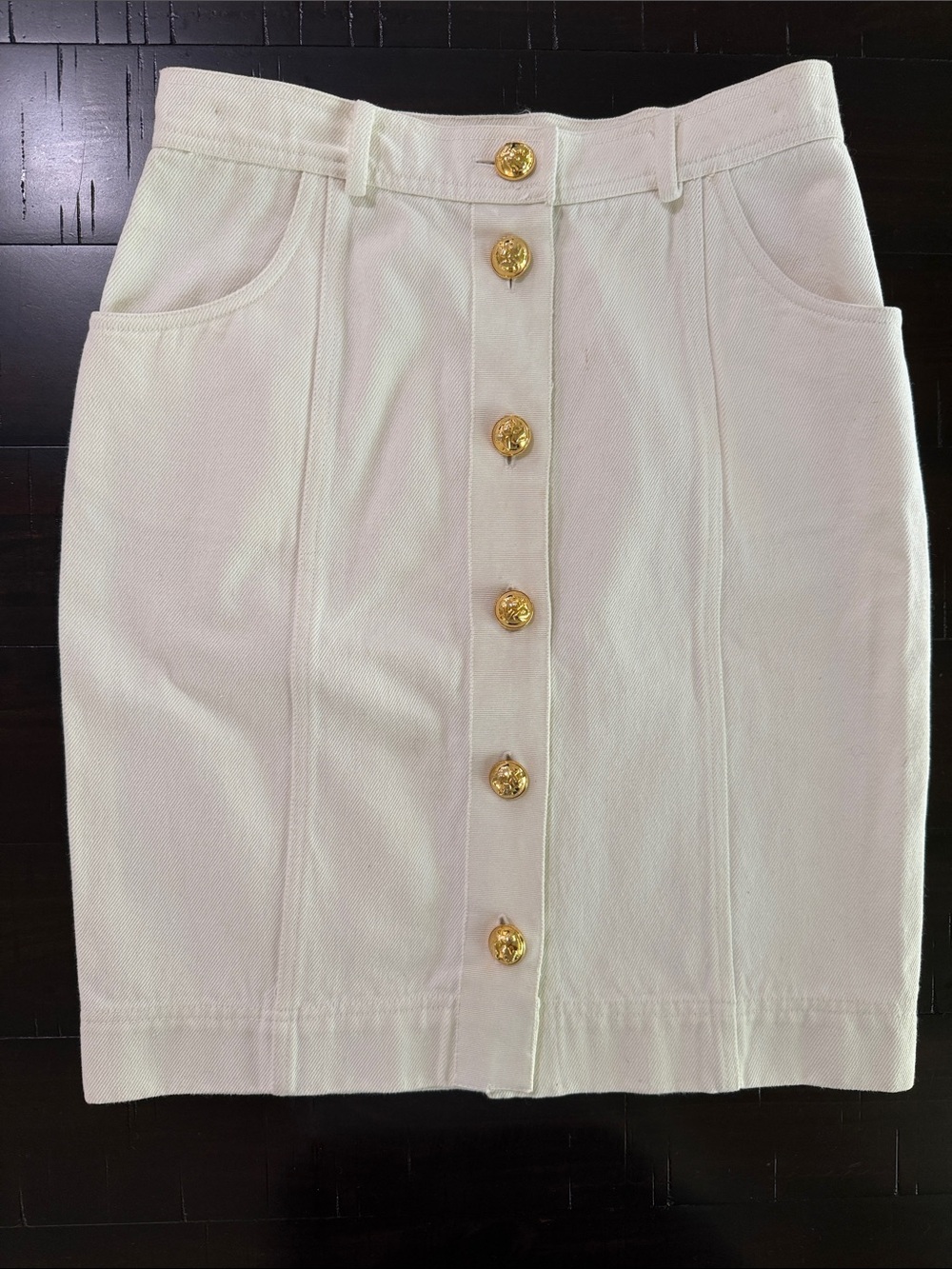Salvatore Ferragamo Cream Pencil Skirt with Gold Buttons